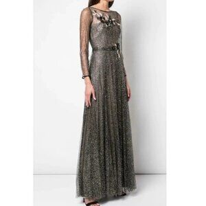 Marchesa Notte Floral Applique Glitter Tulle Gown